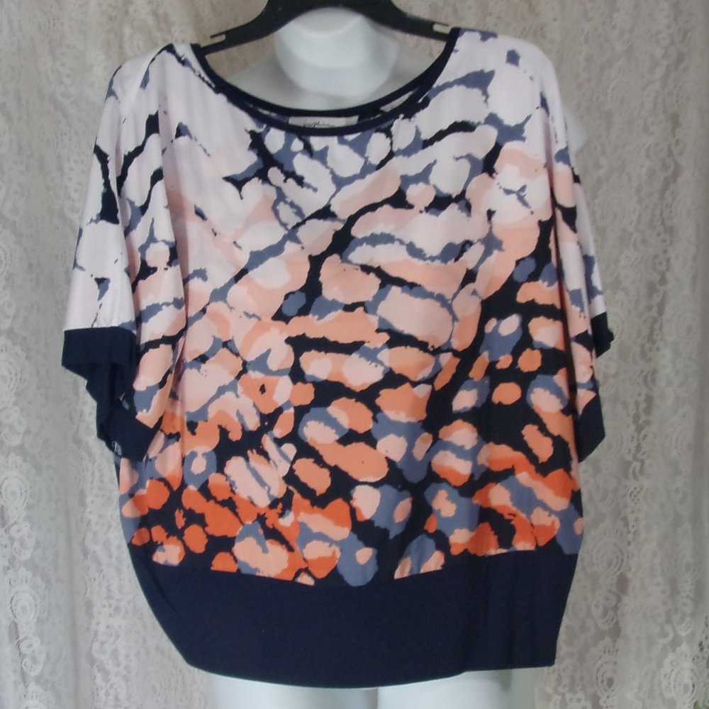 Josephine Chaus top Blouse Navy & Peach NWOT